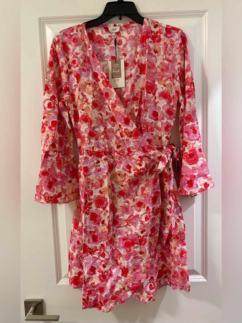 Pink Red Floral Wrap Mini Dress